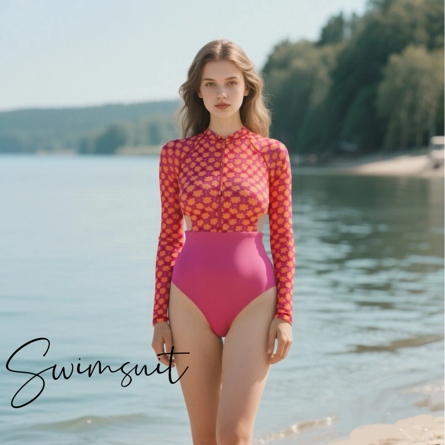 

Женский гидрокостюм для серфинга с длинными рукавами, на молнии, быстросохнущий, с нагрудными вставками, профессиональный купальник для плавания