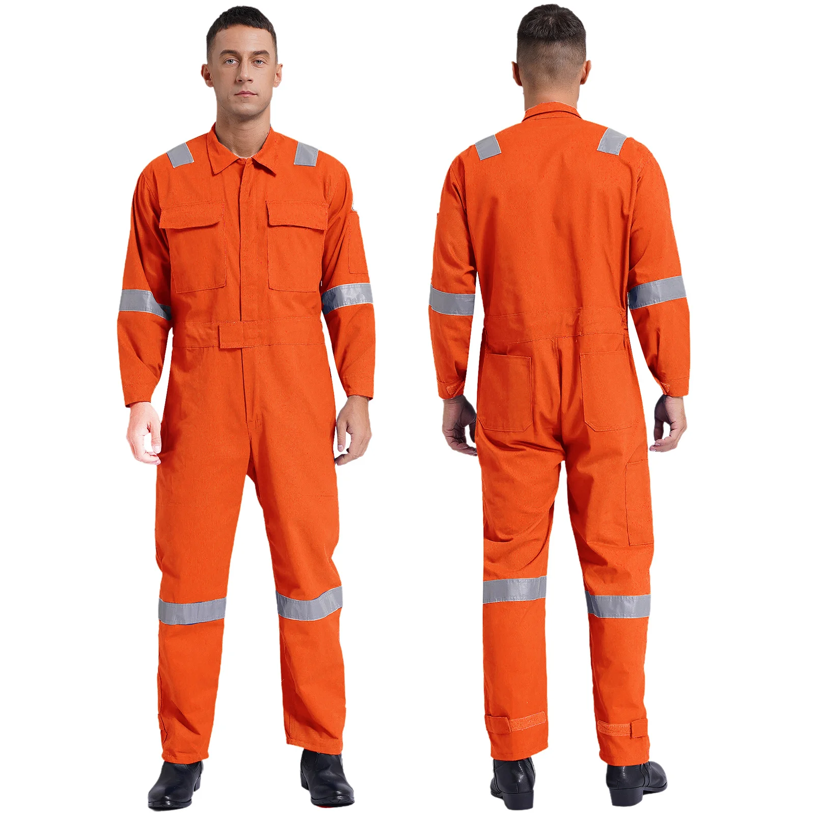 Adult Mens Work Overalls Long Sleeve Cotton Coverall Dustproof Dungarees Working Uniform Reflective Strips Jumpsuit with Pockets