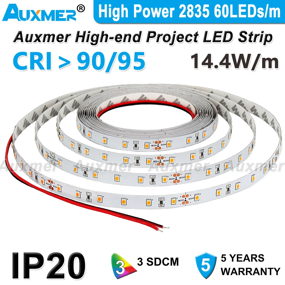 

High Power 2835 LED Strip Light 60LEDs/m,CRI95/CRI90,14.4W/m, DC12/24V LED Ribbon Project Lighting 5m/Reel 16.4ft IP20