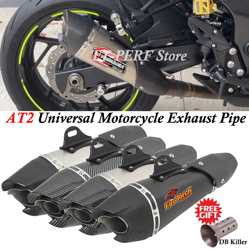 

38MM-51MM Universal Motorcycle Exhaust Pipe AT2 Muffler Escape Moto Modified Carbon Fiber For ZX6R R1 R3 Ninja250 MT09 MT07 Z900