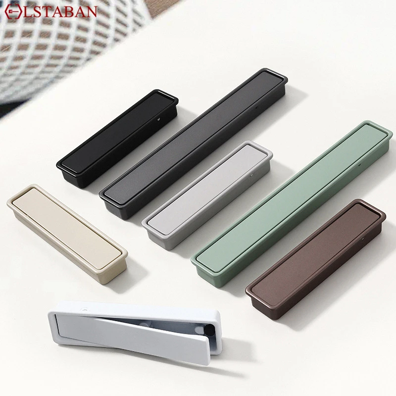 Modern Simple Sliding Door Concealed Embedded Handle Zinc Alloy Kitchen Cabinet Invisible Furniture Slotted Colorful Pull Knobs