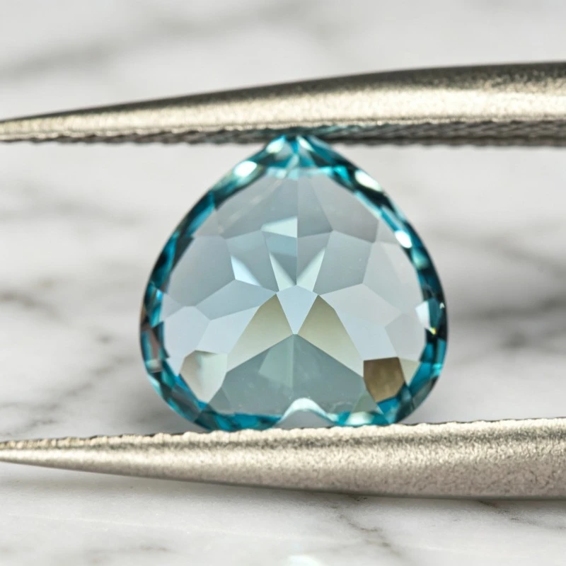 Hochwertige Labor-Saphir-Herzform in Aquamarin-Farbe, Edelstein-Anhänger für DIY-Schmuck, Ringe und Ohrringe, mit wählbarem Zertifikat – Detail 6