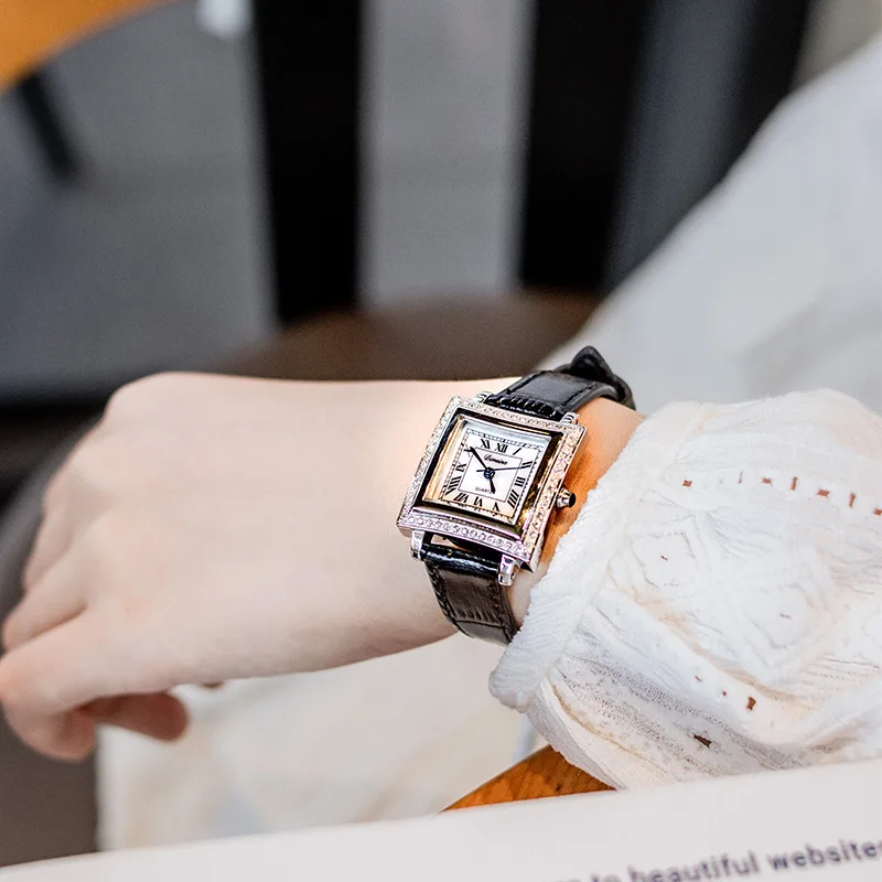 Лучший бренд, роскошные оригинальные женские часы с бриллиантовым безелем, классические римские наручные часы с синими стрелками и подарочной коробкой для часов