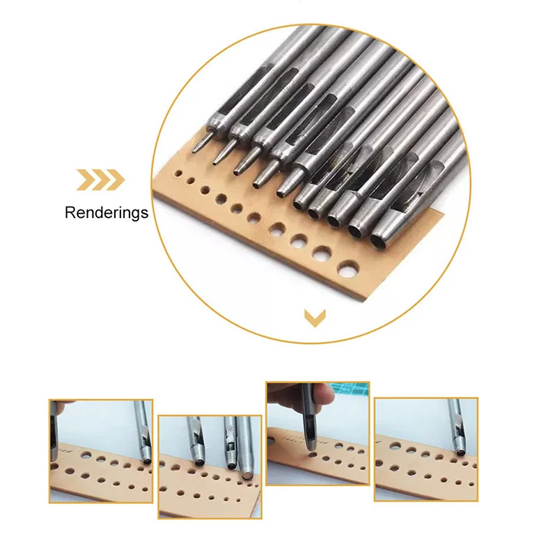 Hollow Hole Spacing Puncher Leather Craft Tools Kit Round Steel Hand Chisel Lacing Stitching Sewing DIY Professional Accessories