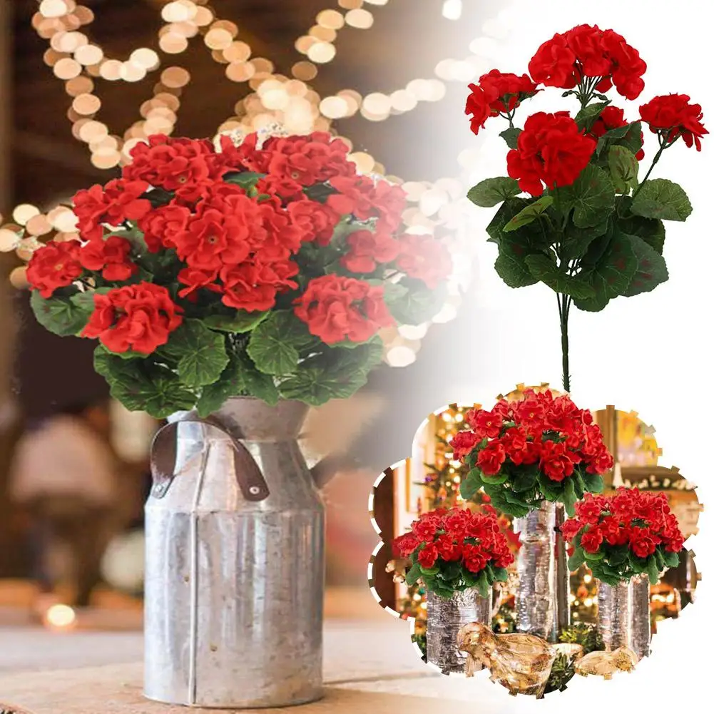 Simulated Begonia Flower Fake Flower Wedding Home Living Anti-UV Silk Natural Geranium Seasons Four Room Flower D4H0