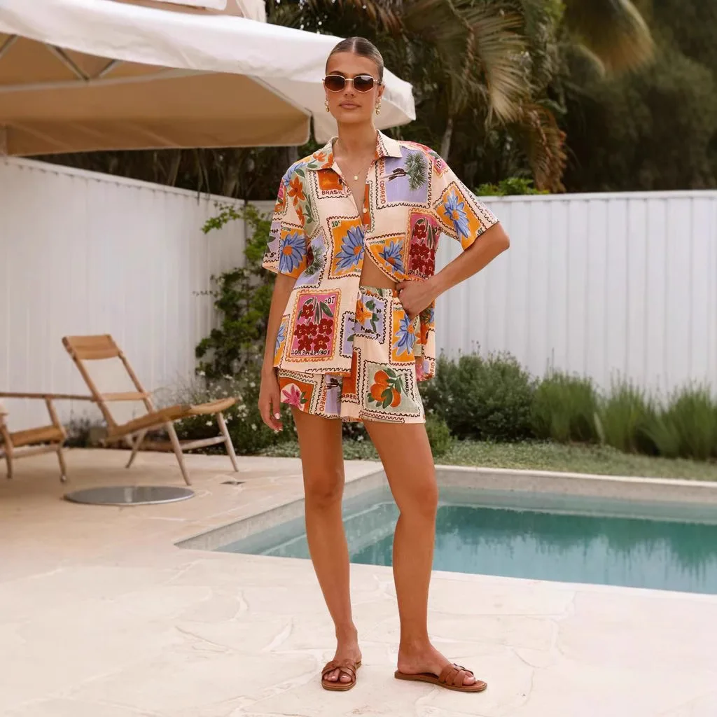 2022 zomer nieuwe vakantiestijl casual shirt en shorts set - 68627