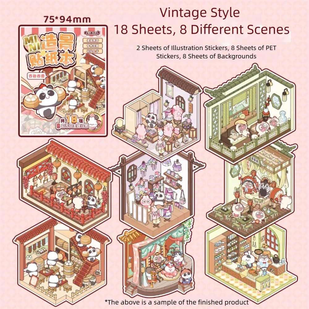 Libro de pegatinas de paisaje de tamaño Mini 8 en 1, colección de escenas en miniatura para mascotas, bricolaje, apilamiento Visual, pegatinas de escena de cabina de bolsillo 3D para niños