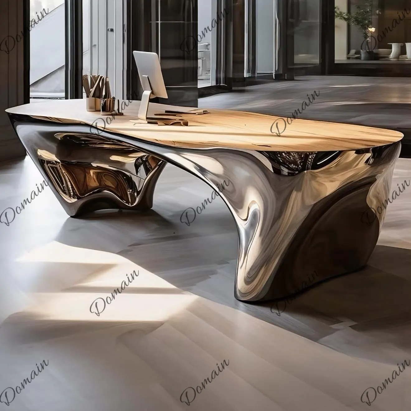 Modern light luxury technology sense creative electroplating special-shaped desk home tea room commercial high-end reception