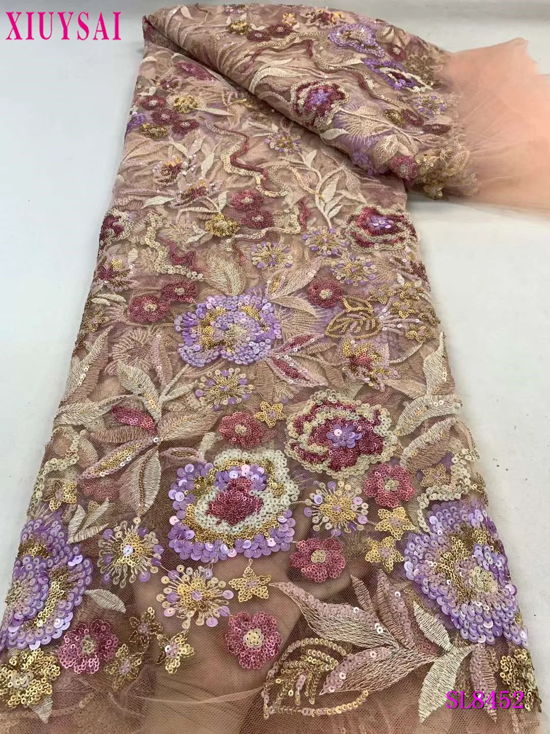 

African Sequins Tulle Lace Fabric for Women, French Lace Fabric, Nigerian Wedding Party Dress Material, High Quality, 2024