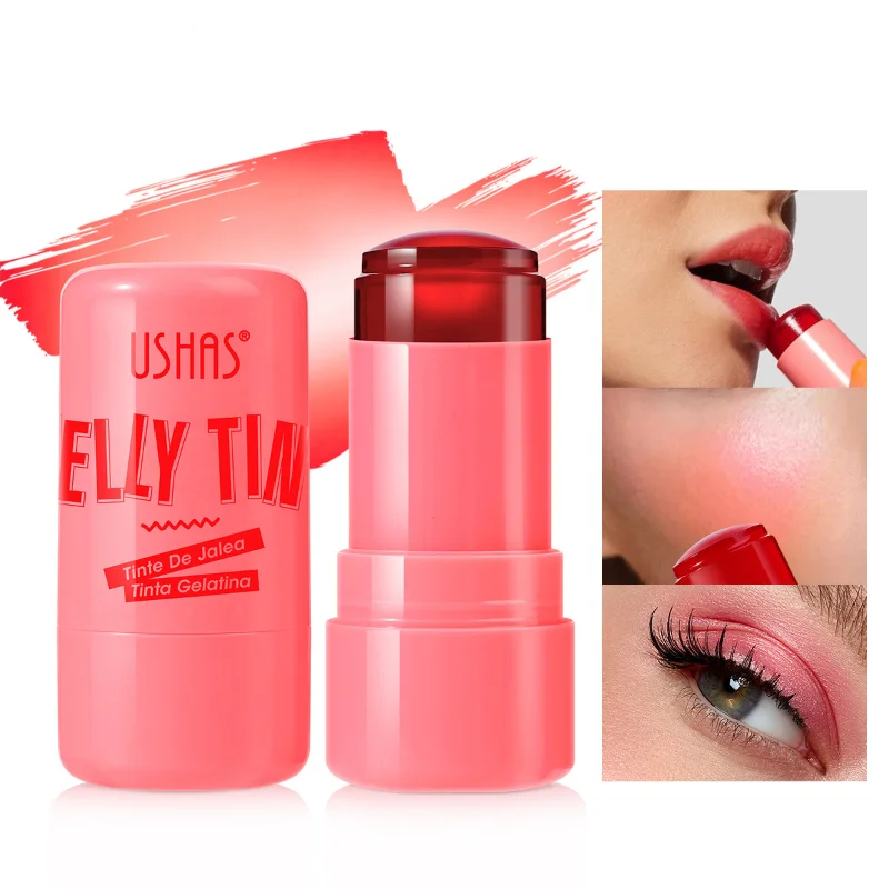 Jelly ลิปสติก Rouge Blush Stick 3-in-1 เกาหลี 4 สี Multi-Function ผู้หญิง Lip GLOSS Eye Cheek NATURAL Lasting Contour STICK