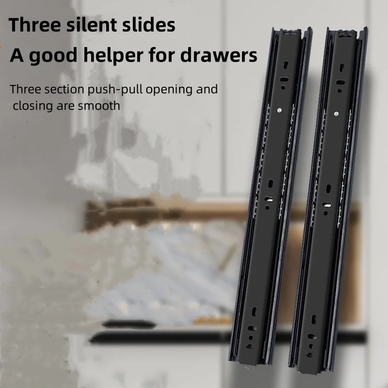 6-20in 45 Wide Buffer Damping Cold-rolled Steel Track Thickened Drawer Three Section Guide Rail Cabinet Steel Ball Slide Rail