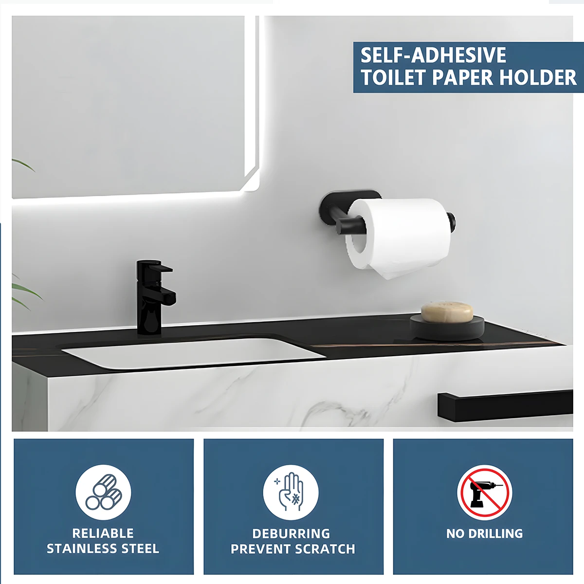 Self Adhesive Toilet Paper Towel Holder Stainless Steel Wall Mount No Punching Tissue Towel Roll Dispenser for Bathroom Kitchen