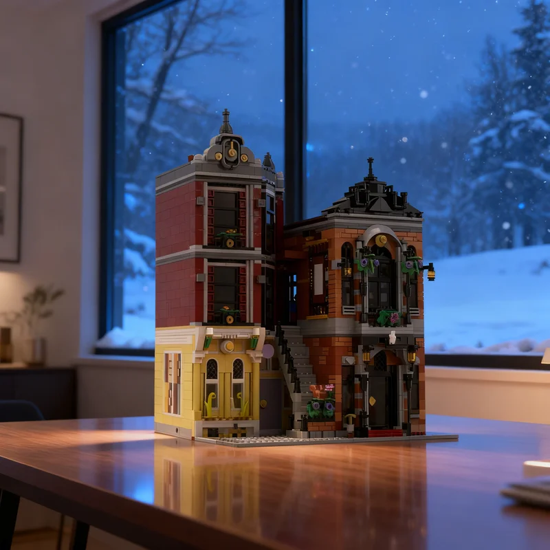 

2810 деталей MOC: Волшебный магазин в центре города, альтернативная модульная модель городской улицы, конструктор, игрушка, подарок, креативный коллекционный предмет для демонстрации на столе