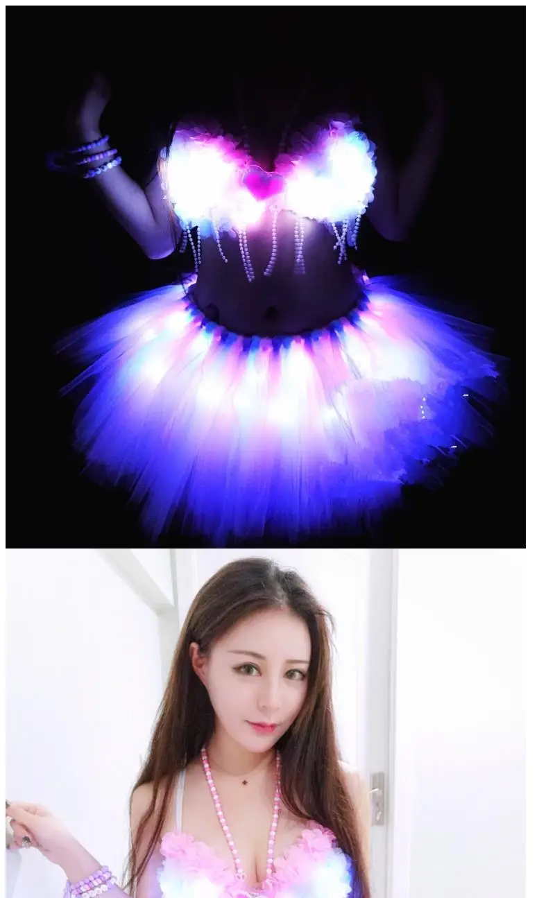 Rok LED Menyala Gaun LED Bercahaya Pakaian Rave Pakaian Festival Musik Kostum Tari Klub Malam Pakaian Pertunjukan Panggung Pakaian Pesta