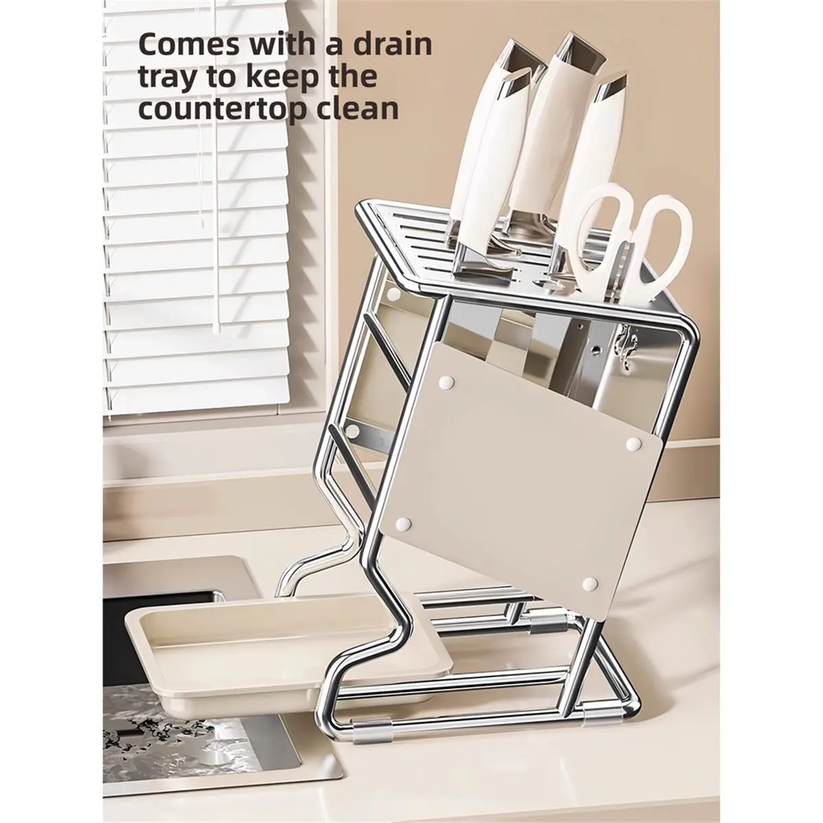 2026 New Stainless Steel Kitchen Knifeholder Storage Rack Countertop New Multifunctional Knifeintegrated