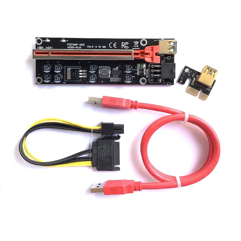 VER009 USB 3.0 PCI-E Riser VER 009S Express 1X 4x 8x 16x Extender Riser Adapter Card SATA 15pin To 6 Pin Power Cable