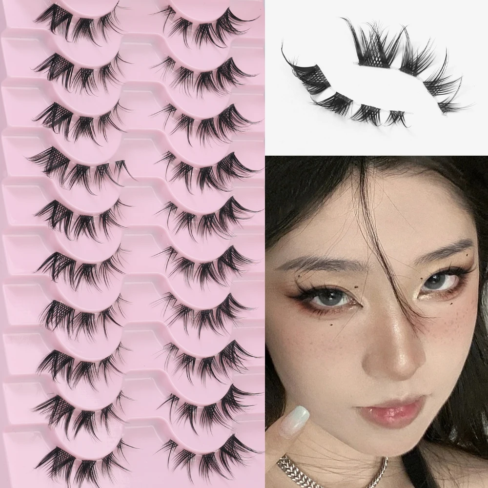 Cat Eye Lashes 5/10 Pairs Faux Mink Eyelashes Natural Look Fluffy Soft Cross Wispy Full Strip Lashes Eyelash Extension Cosmetics