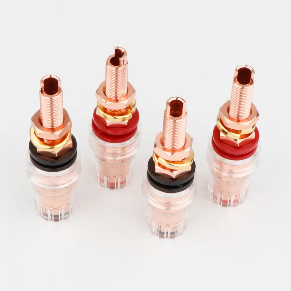 4PCS HiFi Audio Copper Plated Plug Speaker Binding Post Female Banana Jack Connector Shielding HIFI Audio Plug Screw Lock