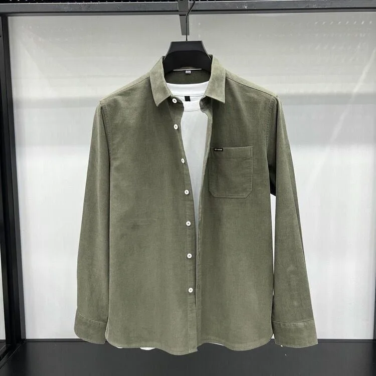 Corduroy Long Sve irt Heren Casual Katoen Puur Katoen Herfst Winter Faion Bovenkleding Jeugd Werkkleding Trendy Button up