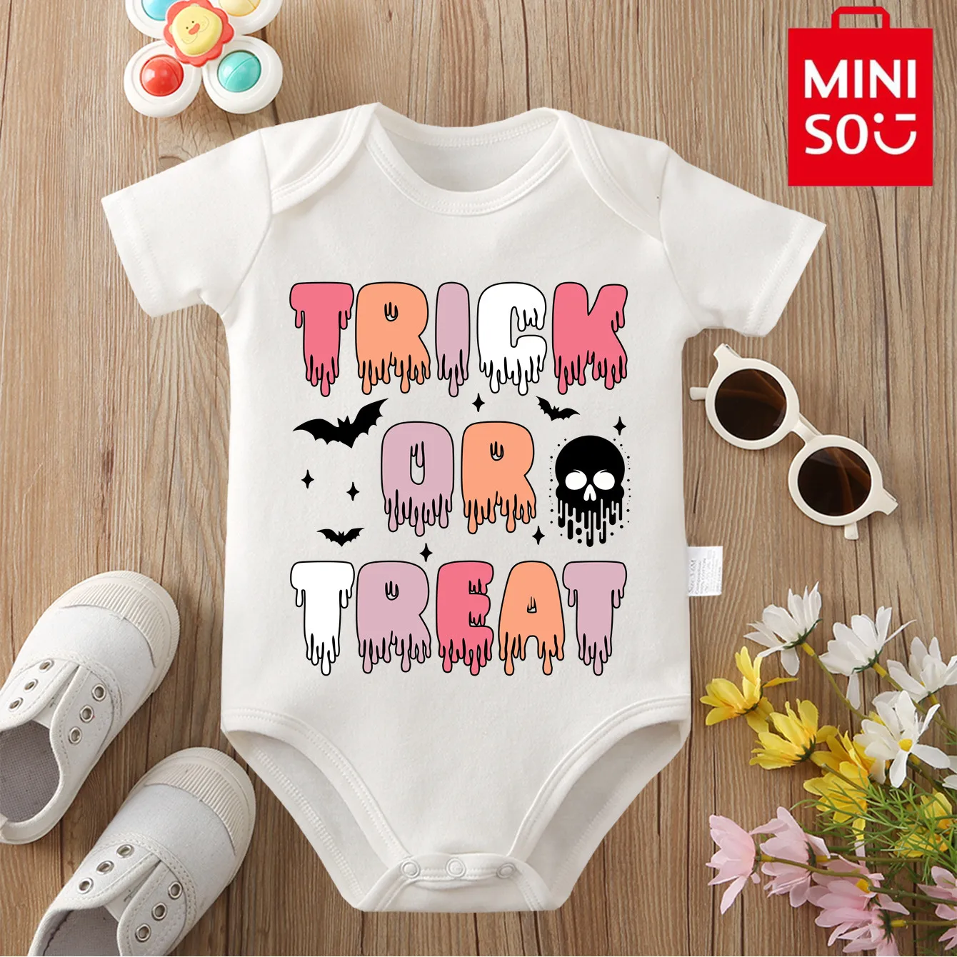 

MINISO My First Halloween 100% Cotton Cloths Ghost Candy Cute Print Bodysuit for Baby Onesie Jumpsuit for 0 To 12 Months Newborn