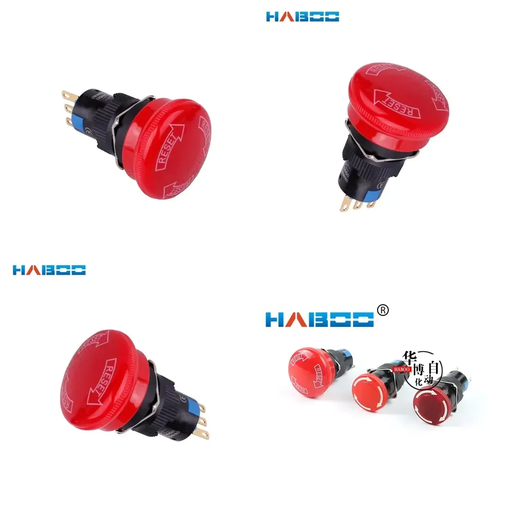 2026 Hot！ 16mm Mushroom Head Emergency Stop Push Button Switch Self Latching Reset Elevator Stop Button Switch