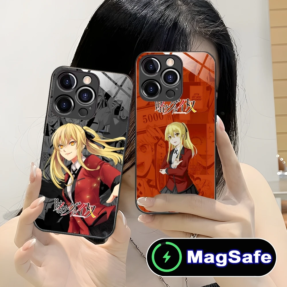 Kakegurui Mary Anime Mobile Cell Phone Case for iPhone 16 15 14 13 12 11 Pro Max Plus Mini MagSafe Wireless Charging Glass Cover