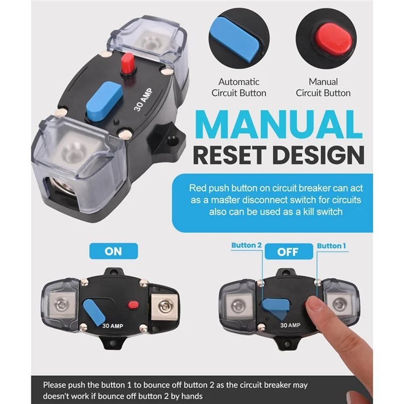 

A43F-30 Amp Circuit Breaker Resettable High Amp Circuit Breaker With Manual Reset Button, Automatic Circuit Breaker