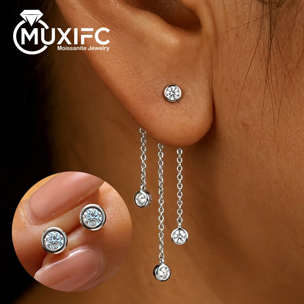 Bubble Full Moissanite Tassel Drop Earrings for Women 925 Silver GRA Certified Lab Diamond 2 Ways Wear Bezel Dangle Stud Jewelry