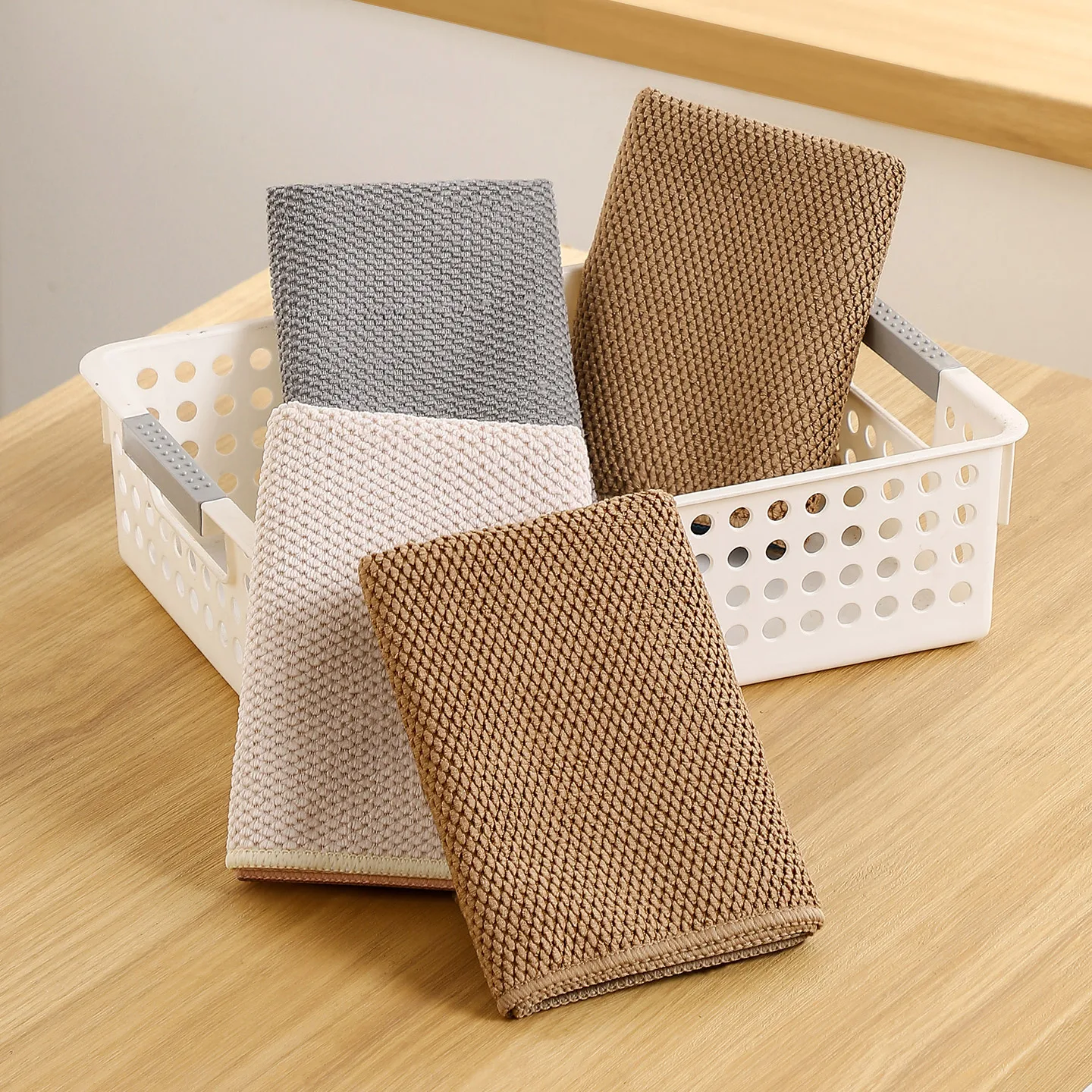 3Pk/9Pk Thickened Microfiber Cleaning Cloth, Corn Grain Cleaning Cloth, New Design for Powerful Stain Removal, Various Colors, Dual-Use for Dry and Wet, Quick-Drying Kitchen Towel, Household Cleaning Cloth