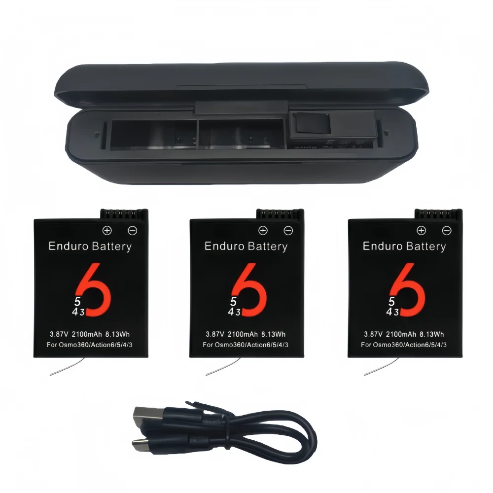 2100mAh Battery for DJI Osmo Action 6 5 Pro 4 3 Accessories 3-Slot LED Charger Hub for DJI Action 5 Pro 4 Replacement Battery