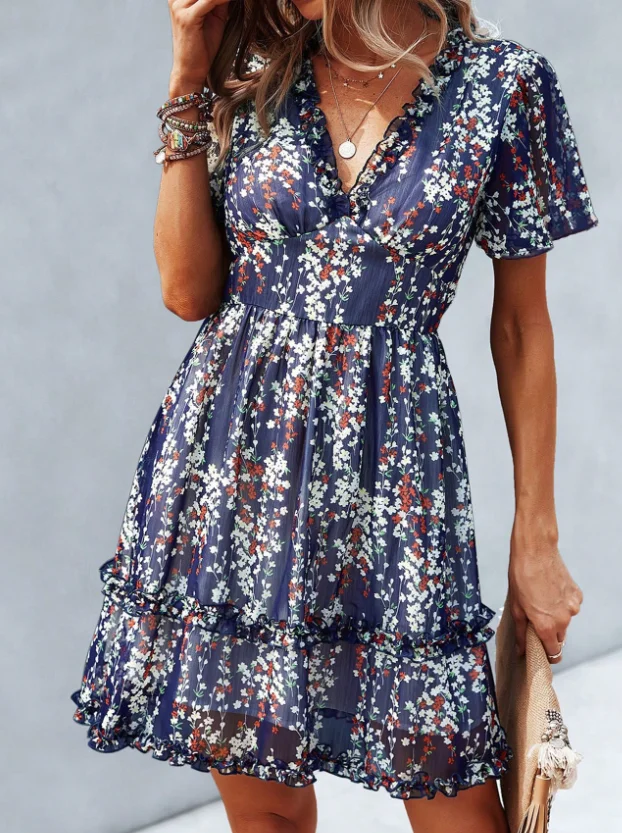 

Leisure Vacation Style Floral Half Body Dress
