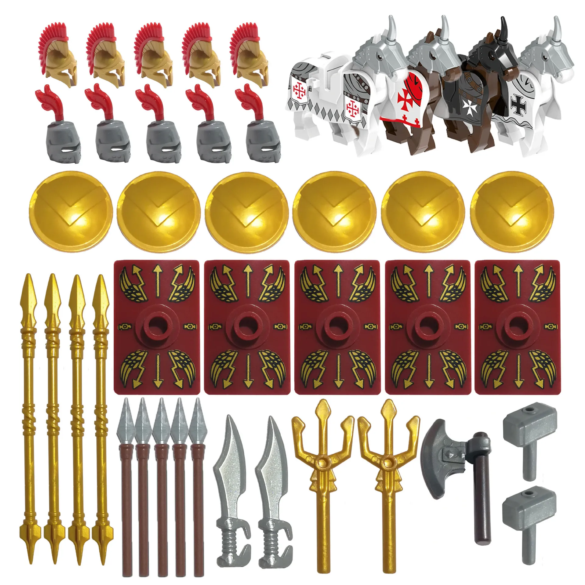 41pcs 124pcs Medieval Spartan Building Block Roman Soldier Weapon Knight Helmet Shield Spear Bricks Accessories Compatible Toys