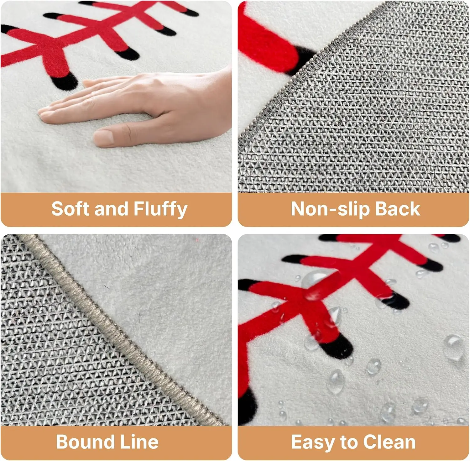 Soft Round Baseball Stitching Area Rug Foam Throw Mat Cushion Decorative Living Room Floor Mat Gift for Sports Fan Home Decor