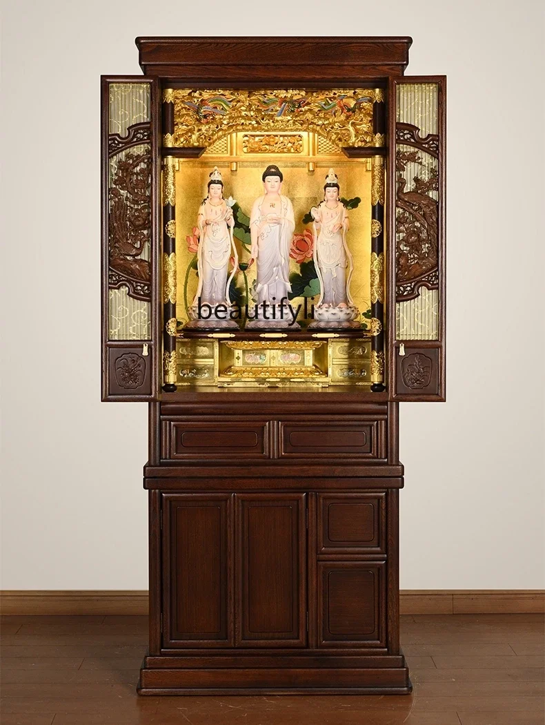 Altar Buddha Cabinet God of Wealth Buddha Cabinet Shrine Buddha Home Living Room Solid Wood Clothes Closet