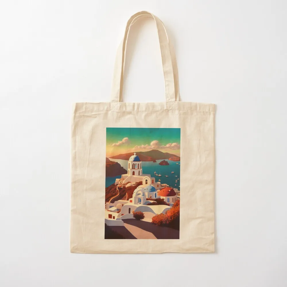 

Santorini Greece Art Tote Bag bag for beach custom canvas bag shopping bags foldable Canvas Tote