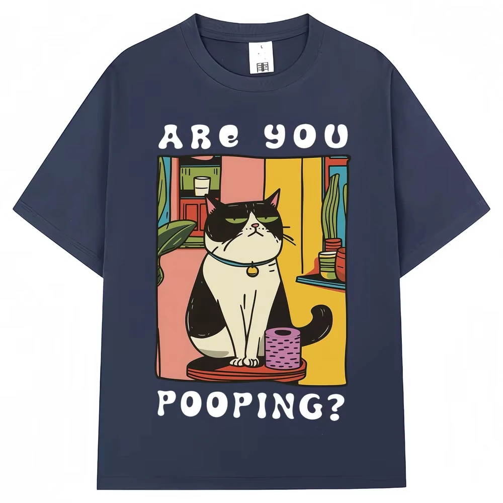 Funny Cat Are You Pooping Graphic T Shirt Men Women Fashion Humor Vintage T-shirts Oversized 100% Cotton Casual Summer T Shirts