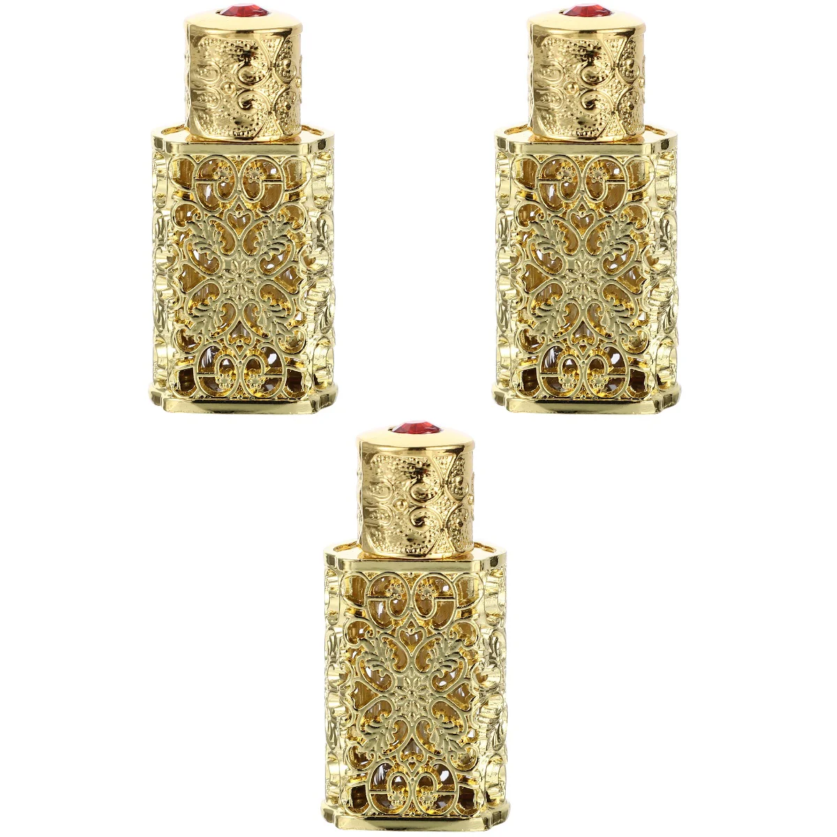 

Set of 3 Perfume Bottle Metal Essential Oil Women's Dispenser Glass Spray Bottles Golden inside Travel