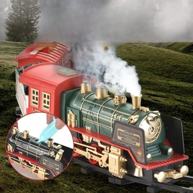 Christmas Home Decorations Simulated Steam Electric Train Set Toys RC Classic Music Light Electric Rail Car Christmas Train Gift