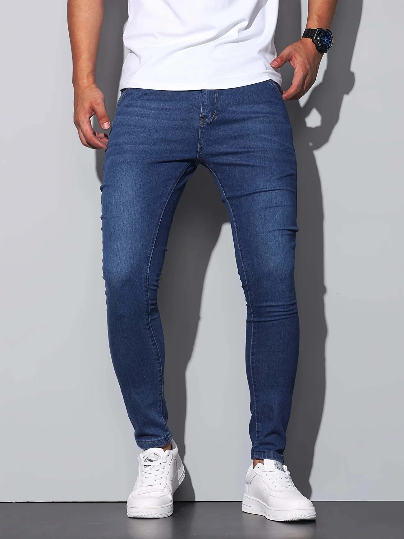 

Men's Slim Fit Jeans Distressed Blue Men's Casual Pants with Artistic Claw Marks for Edgy Daily Wear