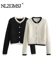 TRAF-Cardigans Courts pour Femme, Pull à Boutonnage Simple, Manteau en Tricot à Manches sulf, Nouvelle Collection Automne 2024