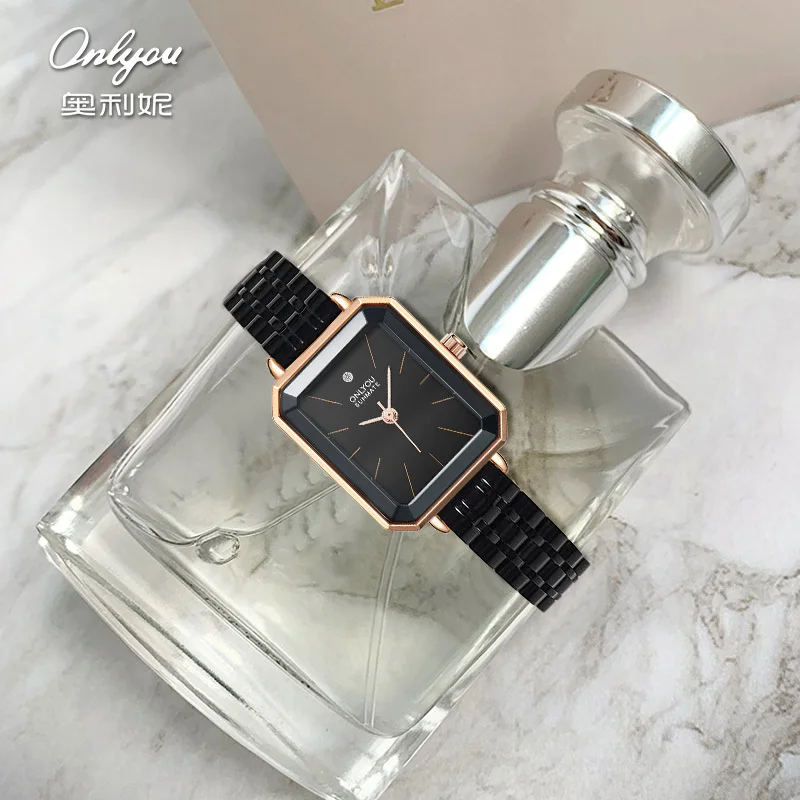 

ONLYOU Luxury Women's Rectangular Quartz Watch, Stainless Steel Strap, Stylish and Simple Waterproof Watch, Comes with Watch Box
