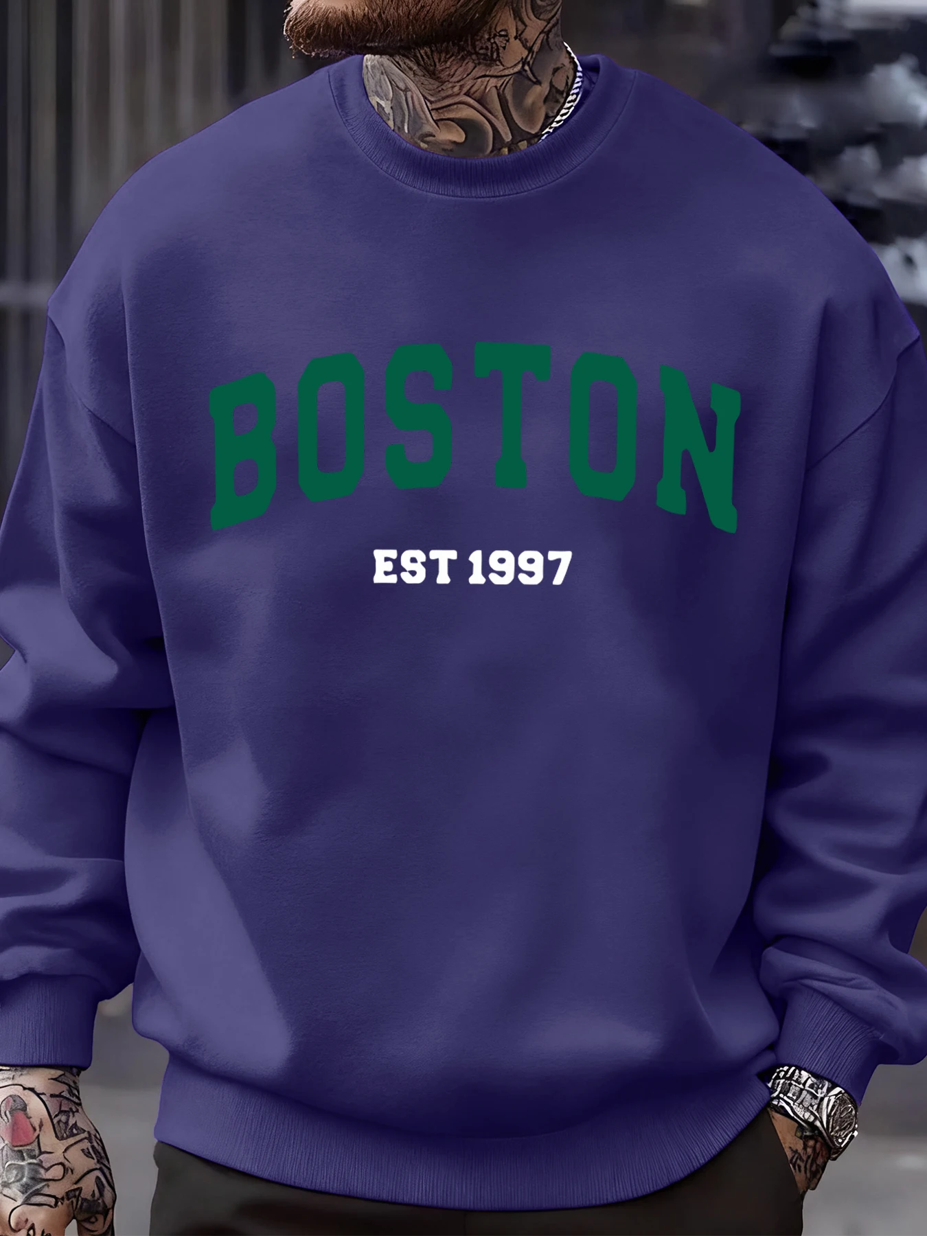 Boston Letter, schlichte Muster, Herren-Sweatshirt, modische, warme Pullover, lässige, übergroße, bequeme Streetwear, Herbst-Fleece-Kleidung. – Detail 19