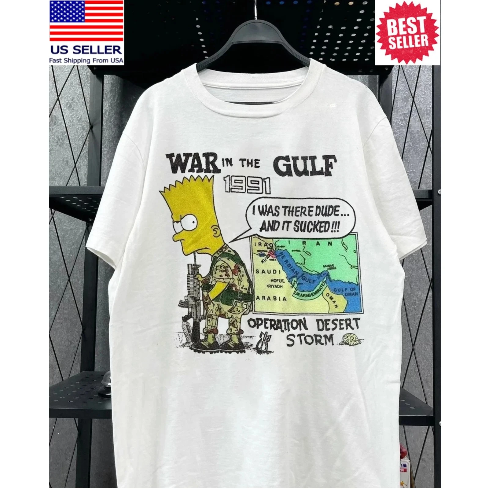 SBart Simpson War in The Gulf 1991 T-Shirt Operation Desert Storm Vintage Tee Funny Graphic Tee Retro Cartoon Top