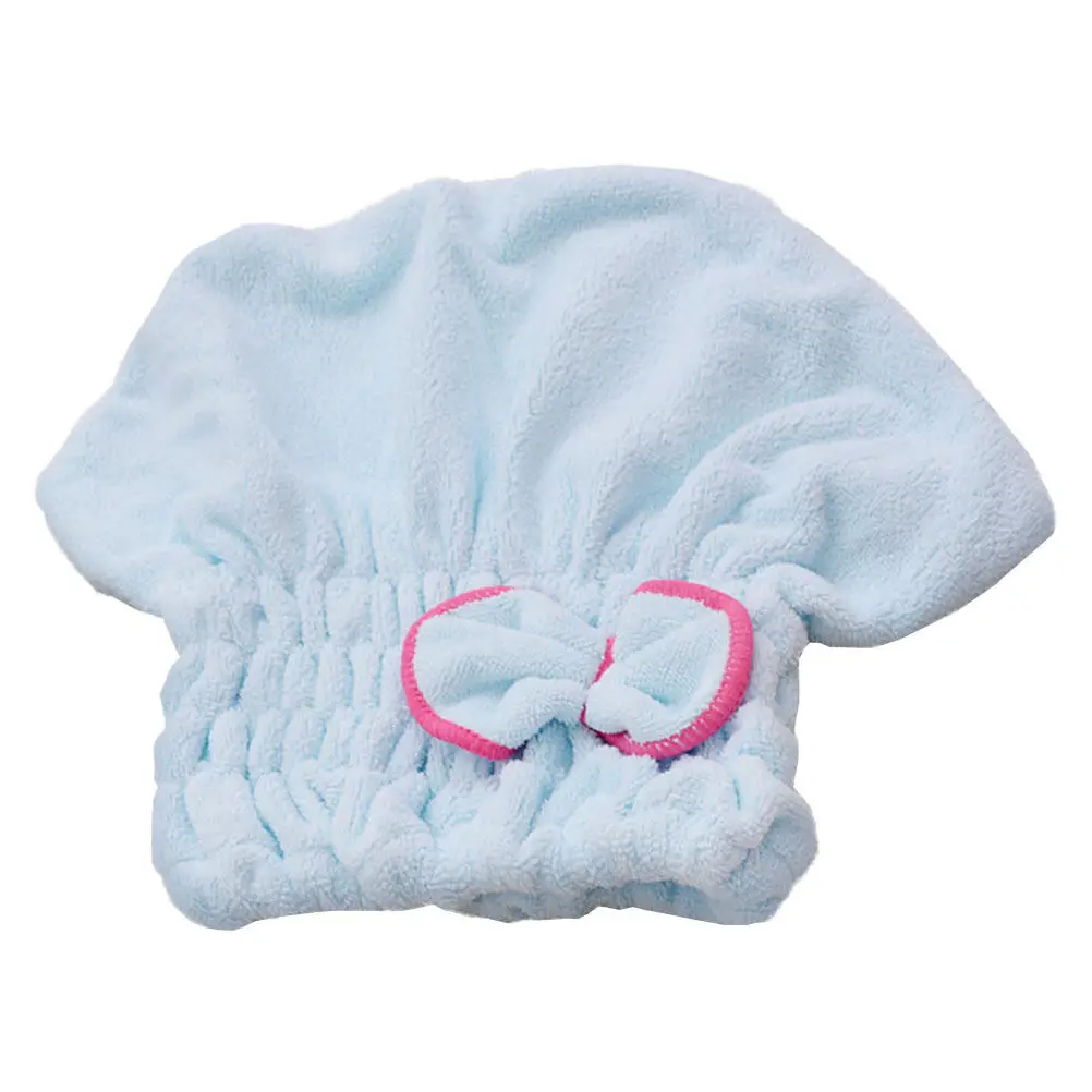 Bowknot Hair Drying Cap Coral Fleece Ultra Soft Absorbent Fast Dry Fabric Ideal Shower Bath Cap for Women Daily Use At