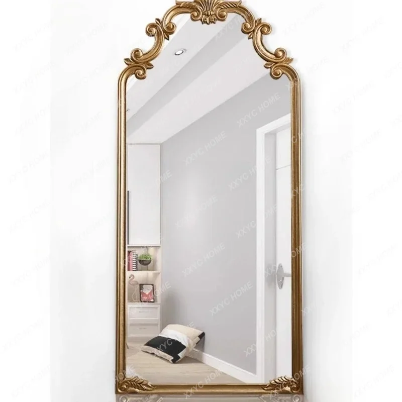 L retro full-length mirror court style solid wood carving flower floor mirror home, bedroom wall-mounted fitting mirror