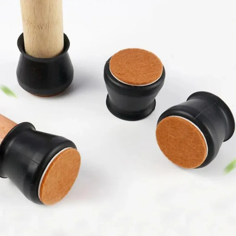 16PCS Non-Slip Prevent Scratches Silent Black Silicone Chair Leg Cap Hardwood Floor Protector Waterproof Felt Furniture Feet Pad