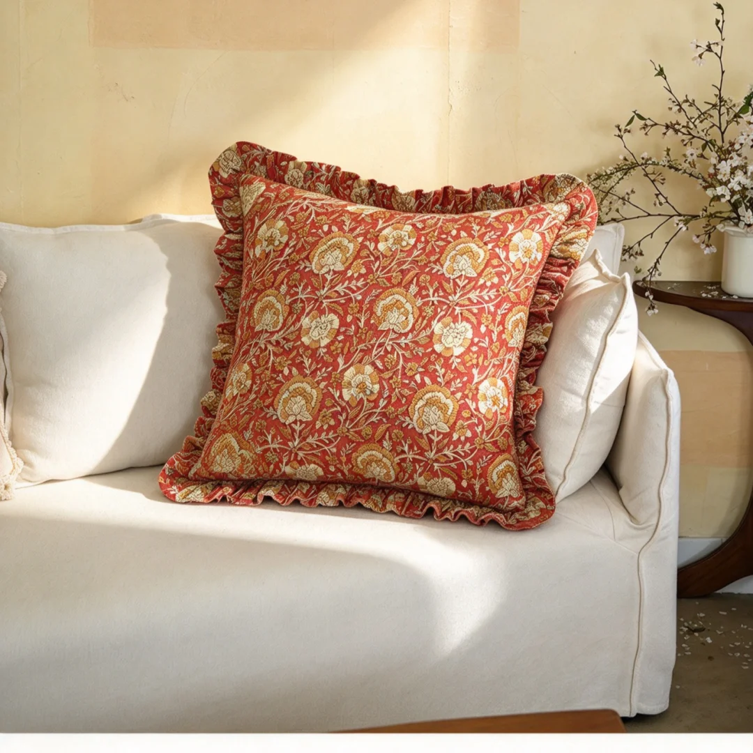 Set of 2 PCS Indian Block Print Cotton Natural Dyed Soft Striped Floral Bohemian Cushion Cover Home Decorative Throw Pillow Case