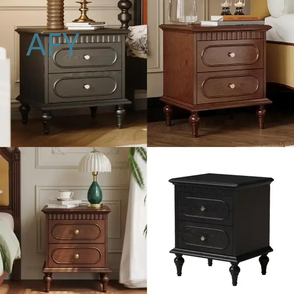 Compact Modern Solid Wood Nightstand with Two Drawers Adjustable Height Bedside Cabinet for Bedroom Living Room Small