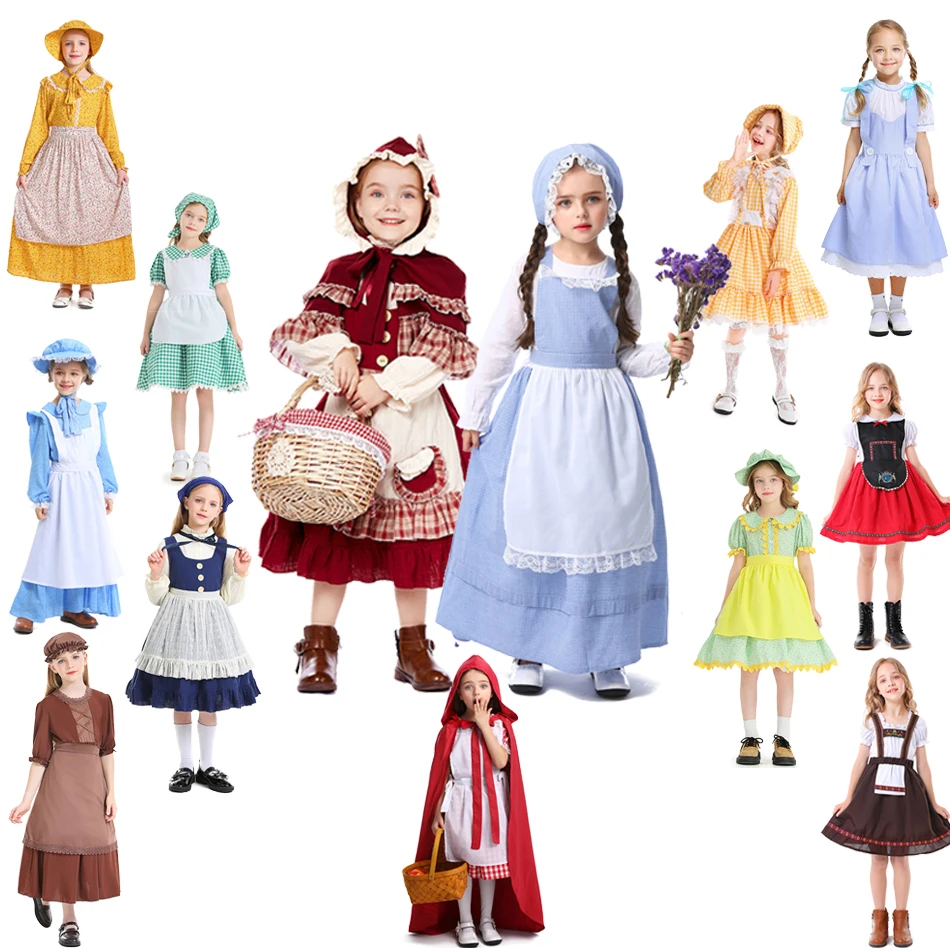 3-13 Yrs Girl Stageformance Costume Children Classic Role Playing Outfits Maid Traditional Ethnic Clothing Cosplay Party Sets