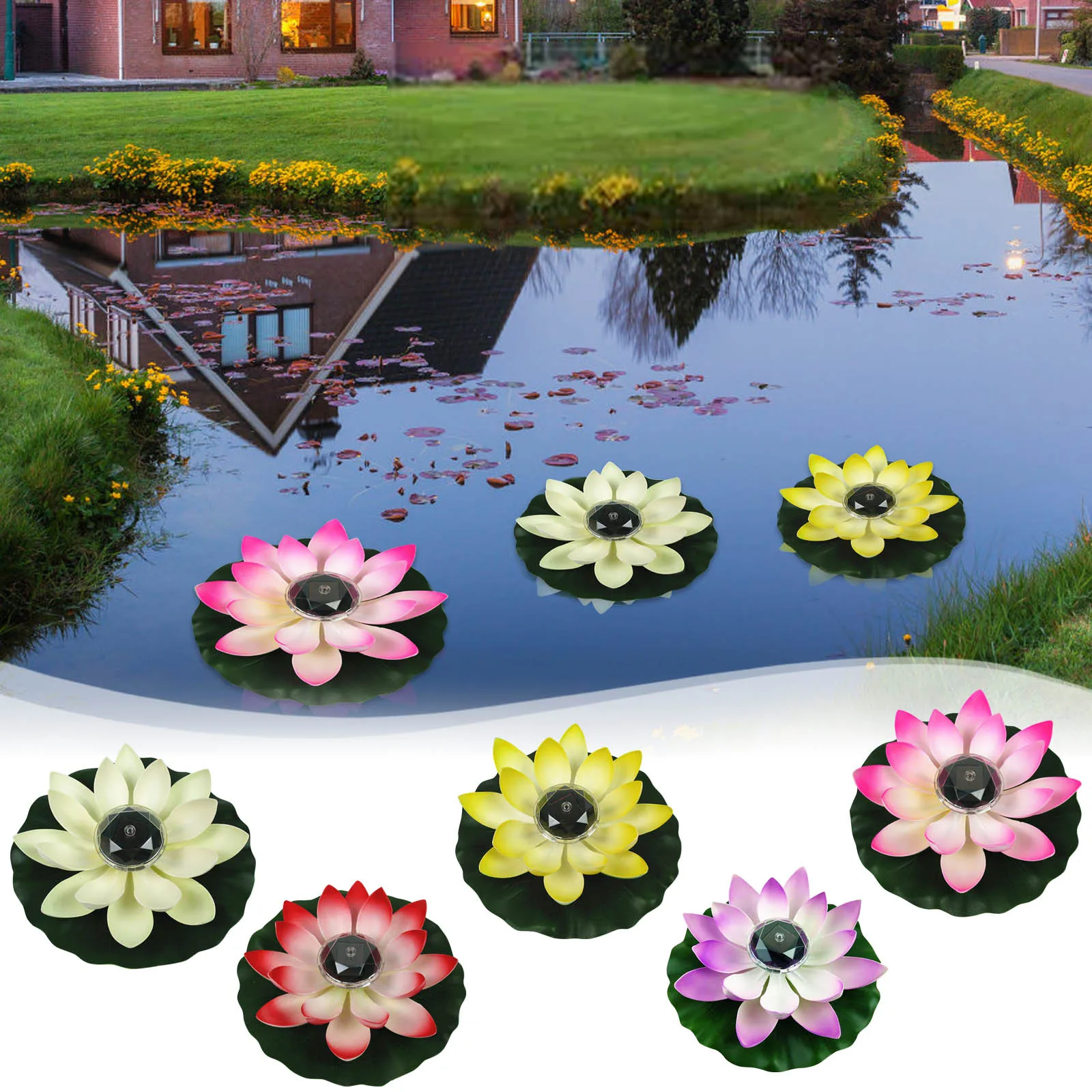 1pc Solar Floating Lotus Shape Water Surface Decor Fountain Decor Bird Bath Lotus Waterscape For Fish Tank Pool Pond Outdoor Gar